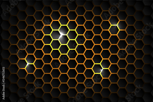 Abstract Background technology hexagon shape on yellow neon background