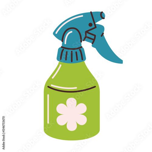 Garden hand spray gun. Care of garden and indoor plants. Moistening of foliage. Vector illustration in a flat style, isolated on a white background