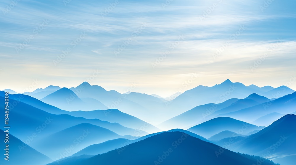 Blue Hazy Mountain Range Landscape Panoramic View Blue Hazy Mountain Range Landscape Panoramic View