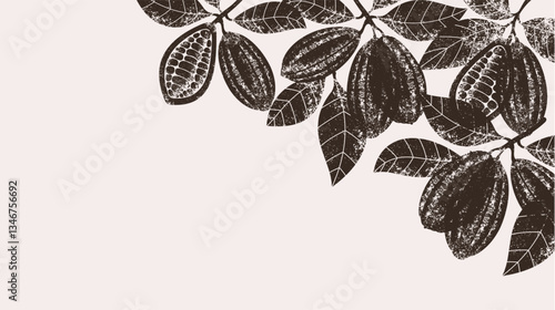 Cocoa bean tree horizontal banner template. Chocolate cocoa beans background. 
