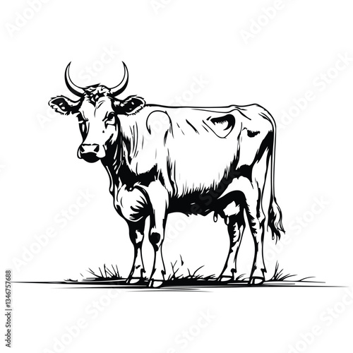 cow full body sketch illustration