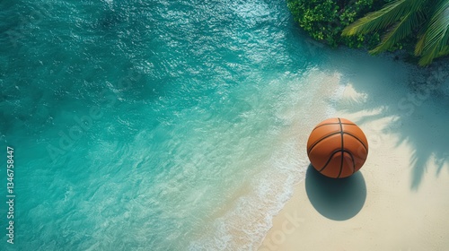 Coastal Bounce: A Basketball's Tropical Escape