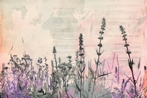 Summer meadow dancing ephemera border backgrounds lavender drawing.