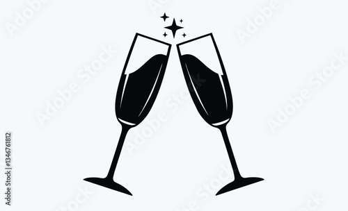 Champagne glasses clinking, cheers icon, celebration vector illustration