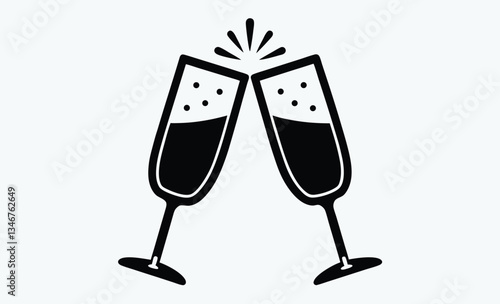 Champagne glasses clinking, cheers icon, celebration vector illustration