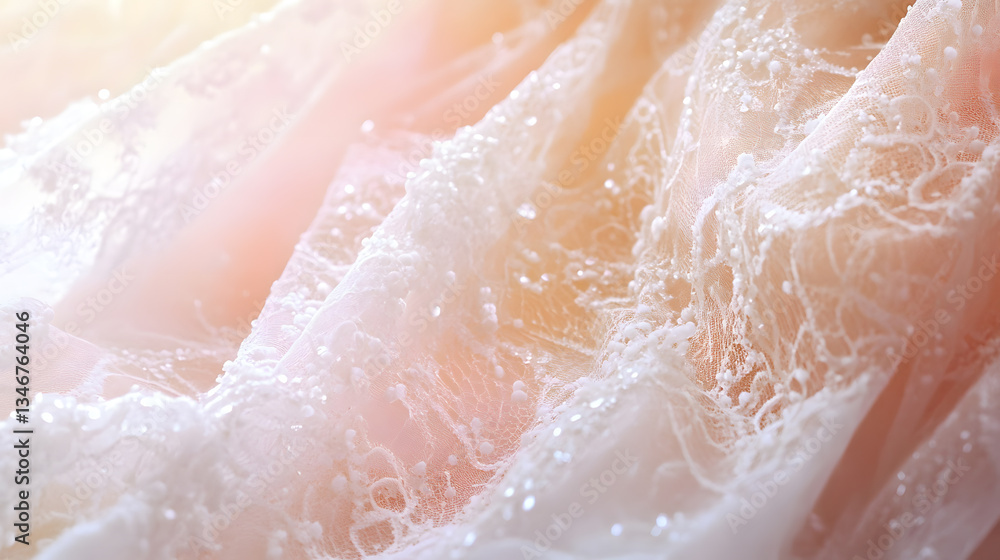 Fototapeta premium Elegant lace fabric wallpaper background soft highlights delicate textures romantic aesthetic close-up view