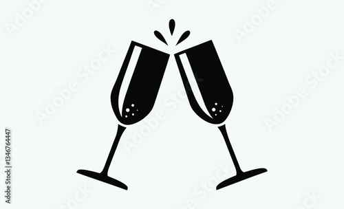 Champagne glasses clinking, cheers icon, celebration vector illustration