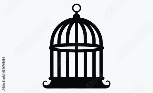 Birdcage with bird silhouette, vintage cage vector