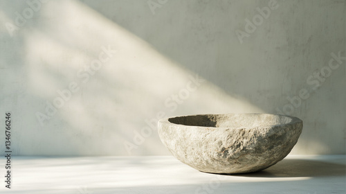 Minimalist Stone Bathtub Display in Contemporary Building