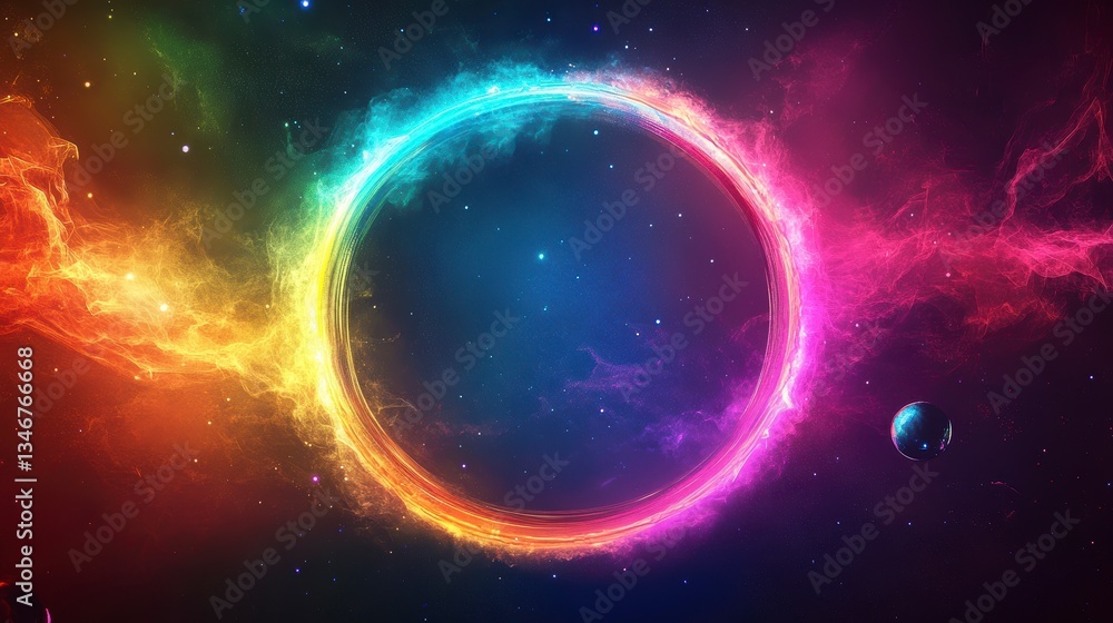 Vibrant cosmic ring in nebula, colorful space scene. Vibrant cosmic ring in nebula, colorful space scene.