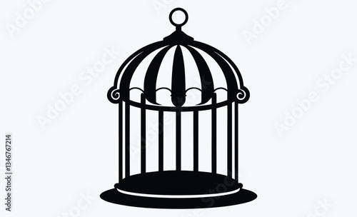 Birdcage with bird silhouette, vintage cage vector