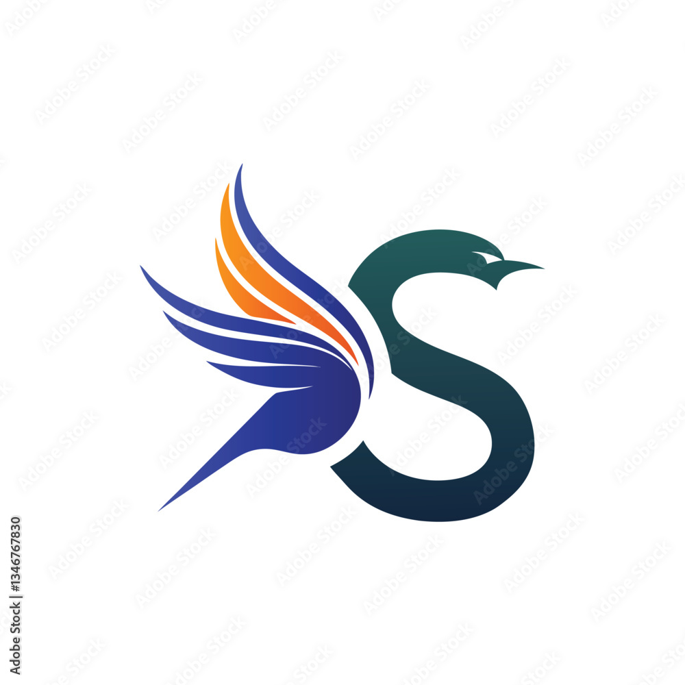 Letter S Logo with Colorful Flying Bird SilhouetteWeb Letter S Logo with Colorful Flying Bird SilhouetteWeb