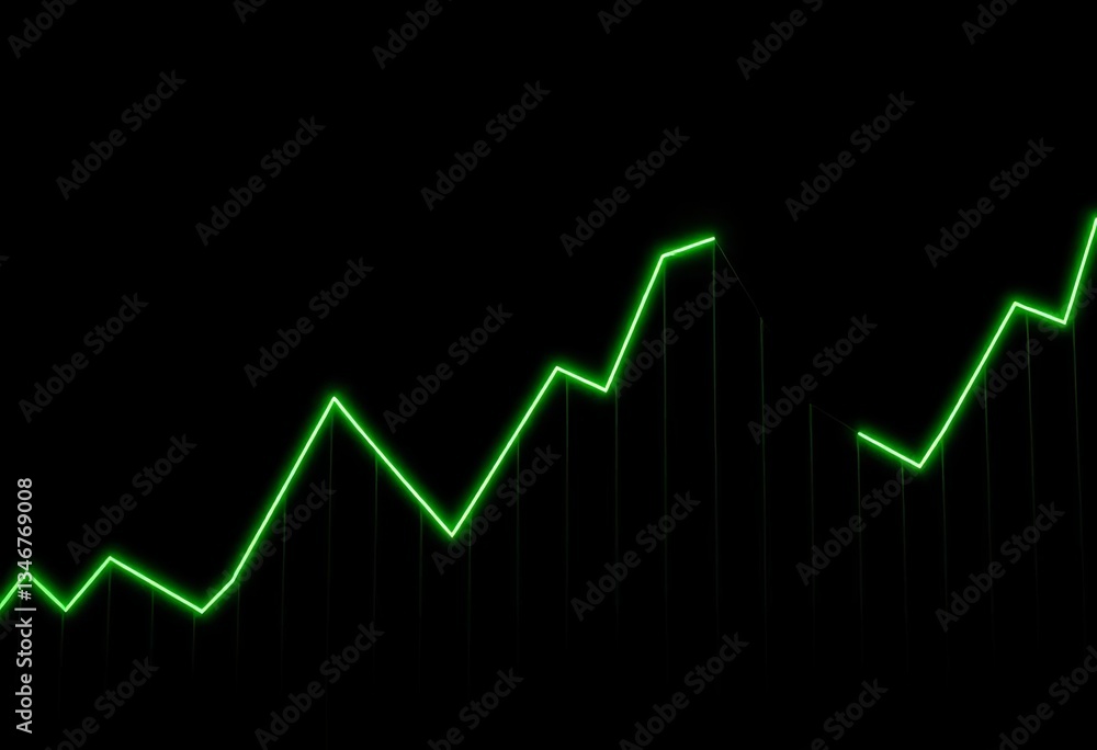 Abstract green upward trending lines on a dark background, simulating a bull market stock chart, generative art, graph Abstract green upward trending lines on a dark background, simulating a bull market stock chart, generative art, graph