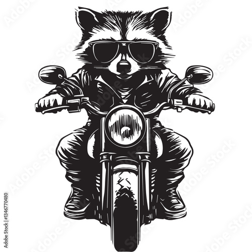 raccoon riding a motorbike