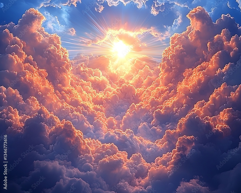 Sunburst through heavenly cloudscape Sunburst through heavenly cloudscape