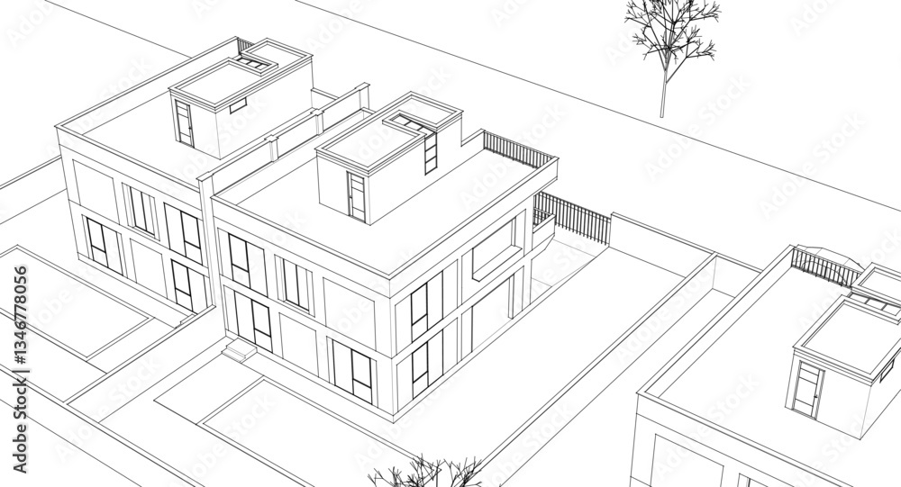 Fototapeta premium modern townhouse sketch 3d illustration