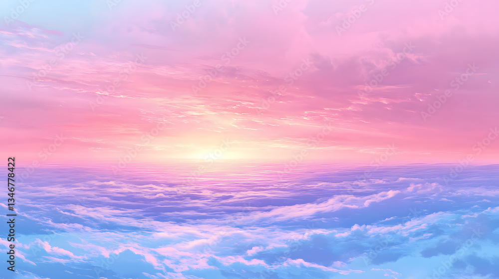 Obraz premium Soft pastel sunset over an endless ocean wallpaper background tranquil seascape digital art serene vibe wide viewpoint