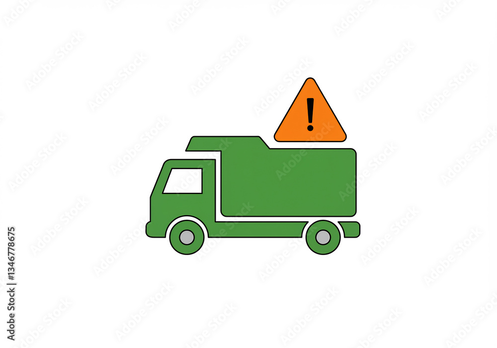 Naklejka premium Green Delivery Truck with Orange Warning Triangle