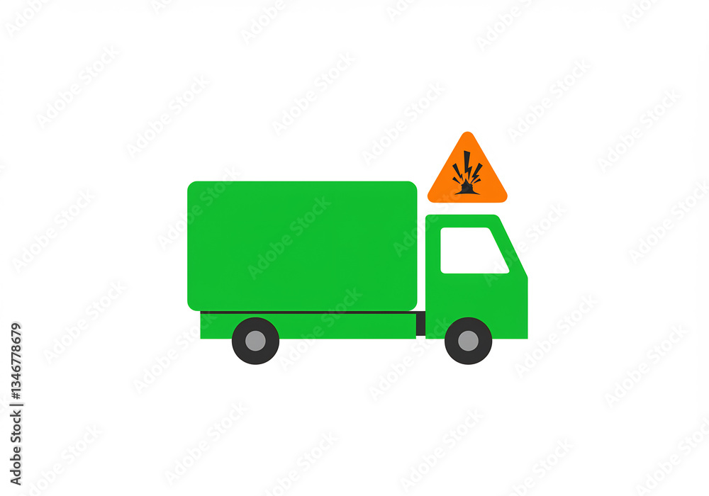 Naklejka premium Green Delivery Truck with Explosive Hazard Warning Sign