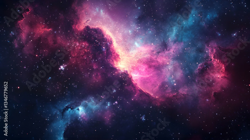 Fototapeta Naklejka Na Ścianę i Meble -  Surreal space nebula with intergalactic lights wallpaper cosmic background digital art deep universe wide angle view
