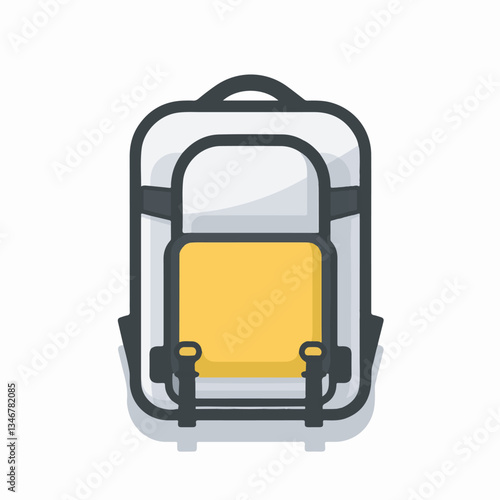 Modern backpack with a yellow pocket, vector illustration of stylish and functional travel gear.