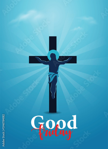 Good Friday Christian religion festival Jesus with cross vector poster