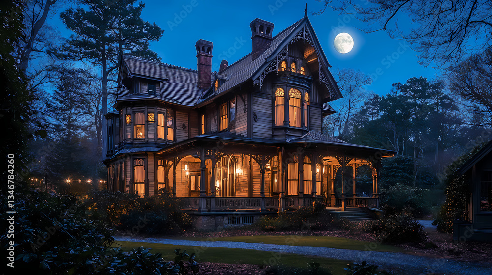 Old Mansion Under the Moonlight: An enchanting, aged mansion stands majestic under the soft glow of a full moon, illuminated by warm interior lights, evoking a sense of mystery. Old Mansion Under the Moonlight: An enchanting, aged mansion stands majestic under the soft glow of a full moon, illuminated by warm interior lights, evoking a sense of mystery.