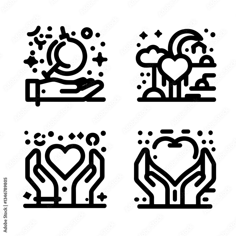 Obraz premium Love is love. Hand illustrations showcasing love and care against colorful backgrounds 