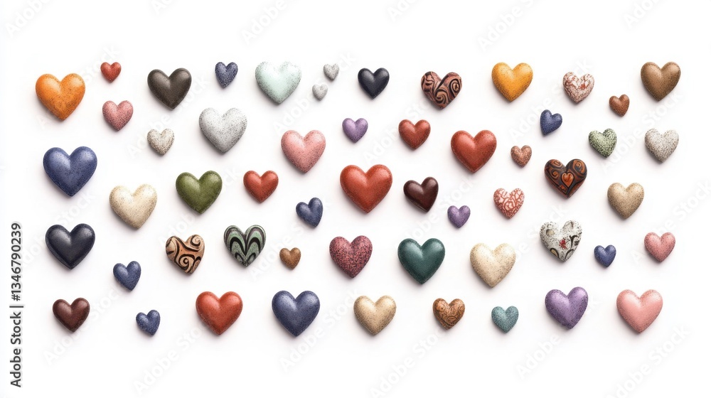 Collection of Small Heart Icons Scattered on White Background Collection of Small Heart Icons Scattered on White Background
