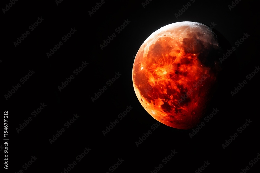 Fototapeta premium Red moon glowing in the night sky during a total lunar eclipse