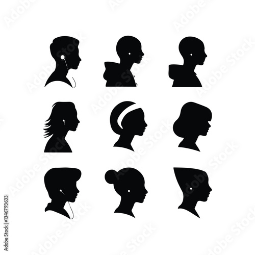People avatars in circles Simple Man Head Icon Set icon set, icon symbol, human body part, client, cut out, females, horizontal, internet, occupation, user, women, african ethnicity, asian and indian 