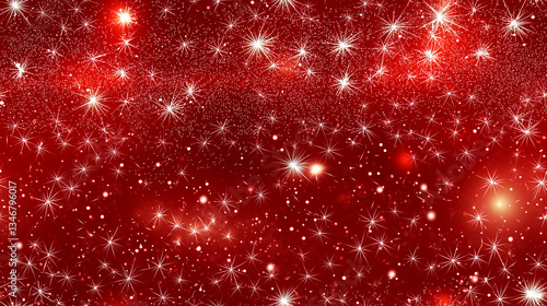 Sparkling Red Festive Background with Shimmering Stars and Glittering Lights