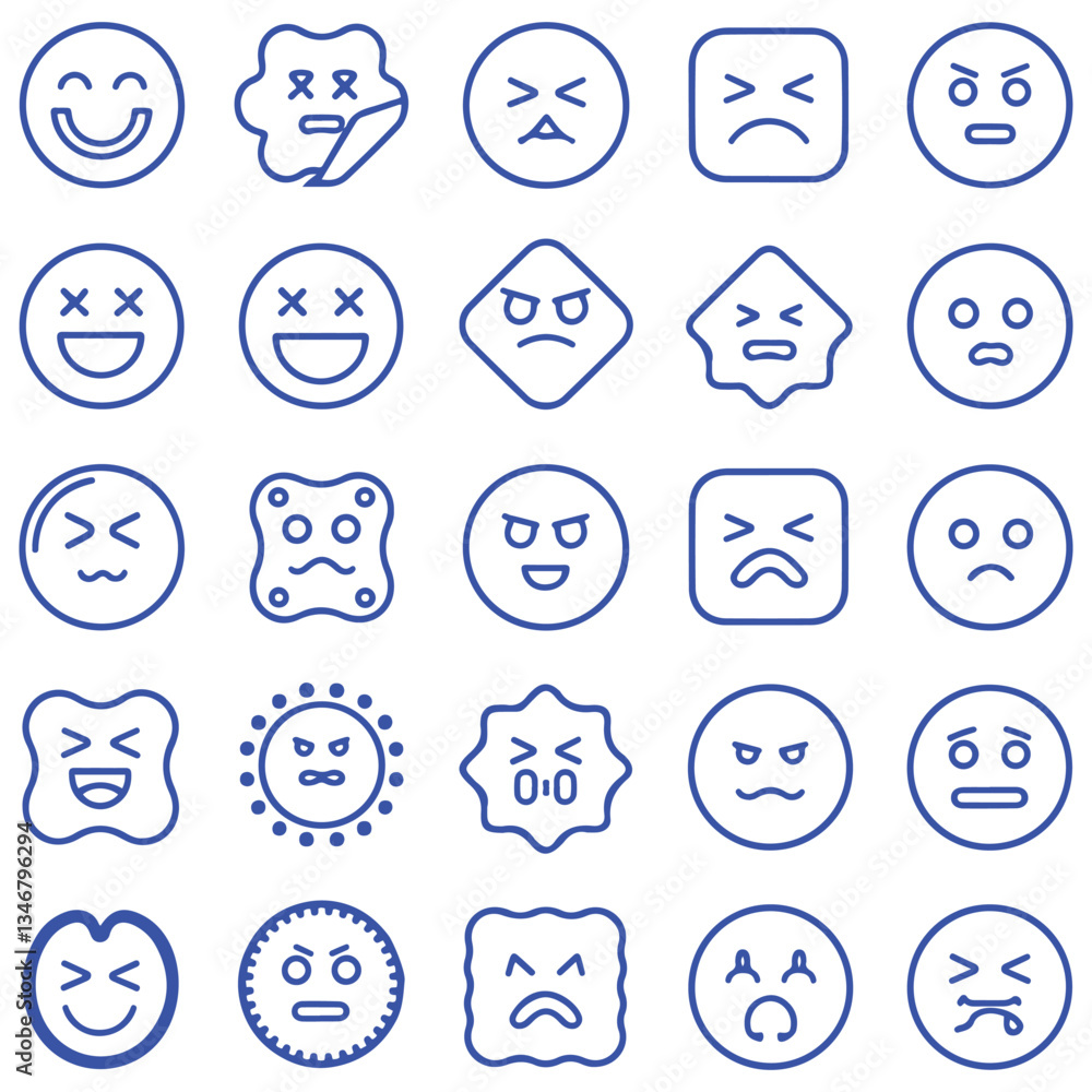 Vector faces, abstract design outline - y2k stickers and badges, happy, angry expressions, stickers, and outline icons with different face expressions. with white background Vector faces, abstract design outline - y2k stickers and badges, happy, angry expressions, stickers, and outline icons with different face expressions. with white background