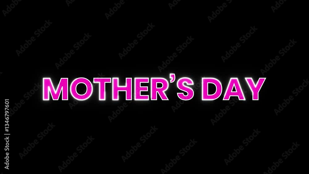 Vibrant and eye-catching animation of the text Mother's Day rendered in a glowing neon style. Perfect for adding a festive and celebratory touch to your Mother's Day projects. Vibrant and eye-catching animation of the text Mother's Day rendered in a glowing neon style. Perfect for adding a festive and celebratory touch to your Mother's Day projects.