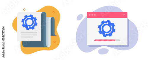 System update upgrade document install tutorial icon vector, web site app software configuration setup process progress status bar sign flat set, restore repair internet website settings file data
