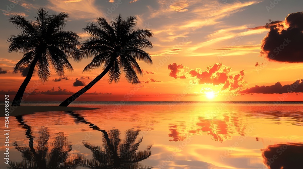 Tropical Tropical Beach View Scene Palm Orange Trees Tropical Tropical Beach View Scene Palm Orange Trees