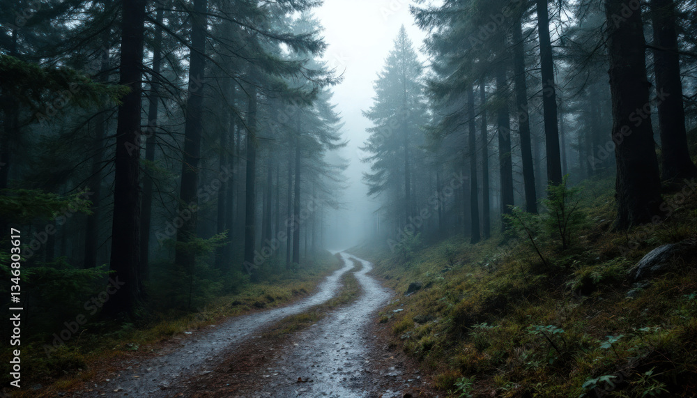 Enigmatic Forest Path: A Misty, Mysterious Journey