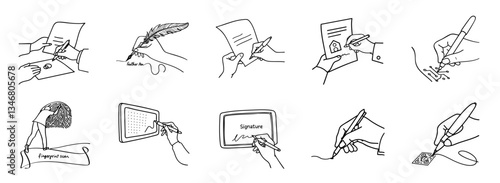 Various hand drawn digital signature methods, including stylus and fingerprint