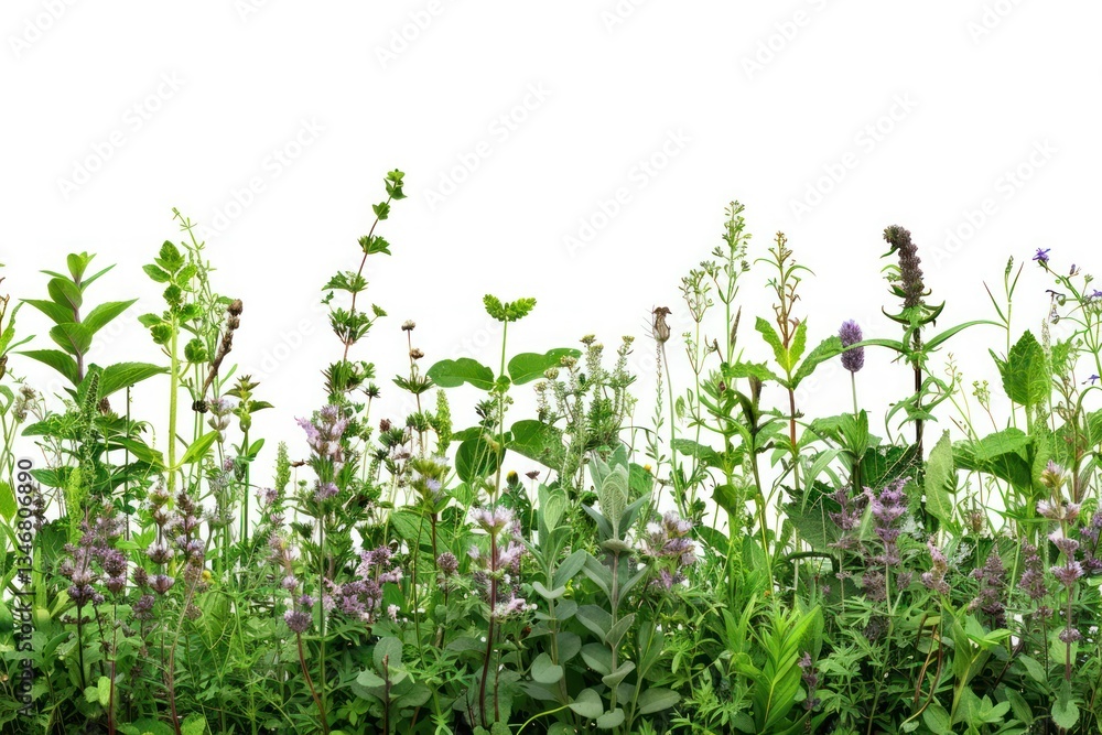 Naklejka premium Lush wildflowers against white background
