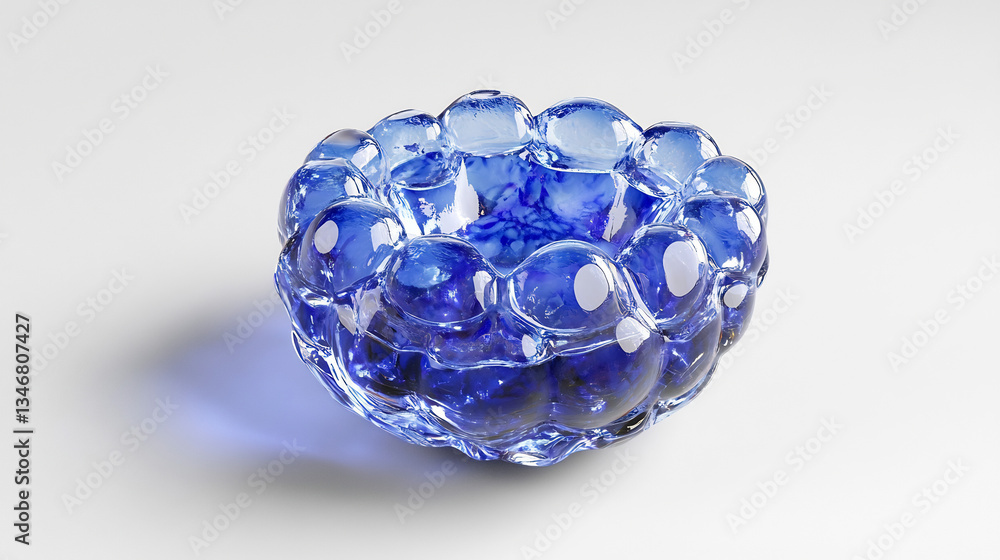 Blue glass bowl, bubble design, white background, studio shot, home decor Blue glass bowl, bubble design, white background, studio shot, home decor