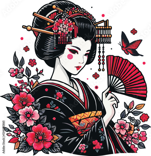 japanese geisha girl hand drawn logo design illustration
