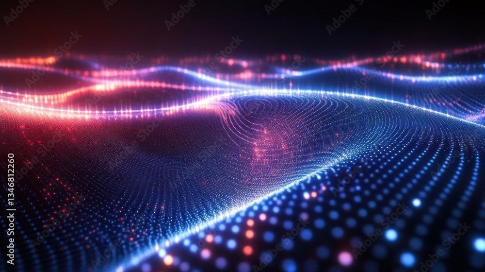 Abstract digital wave of glowing points, technology background Abstract digital wave of glowing points, technology background