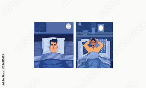 Print  Man suffer from night insomnia disorder vector