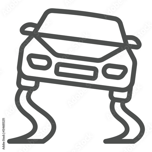 Car on danger slippery road line icon, insurance event line and solid icon, Automobile, vehicle skidding high risk sign on white background, outline style icon for mobile or web design.