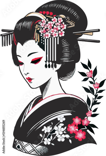 japanese geisha girl hand drawn logo design illustration
