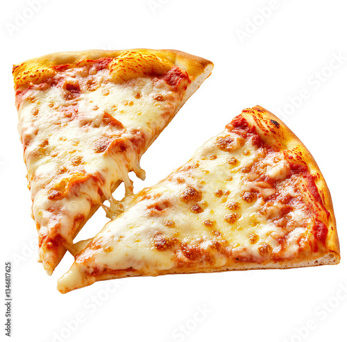 Two slices of pizza with melted cheese, a realistic stock photo on   a transparent background png