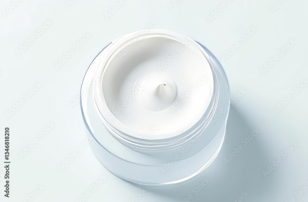 White cosmetic cream swirling in a jar on transparent background, top view White cosmetic cream swirling in a jar on transparent background, top view