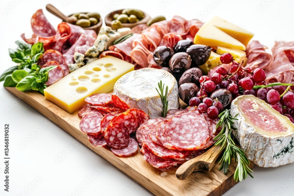 An Appetizing Charcuterie Board Presentation with Premium Cheeses Salami Olives and Grapes Gourmet Food Photography An Appetizing Charcuterie Board Presentation with Premium Cheeses Salami Olives and Grapes Gourmet Food Photography