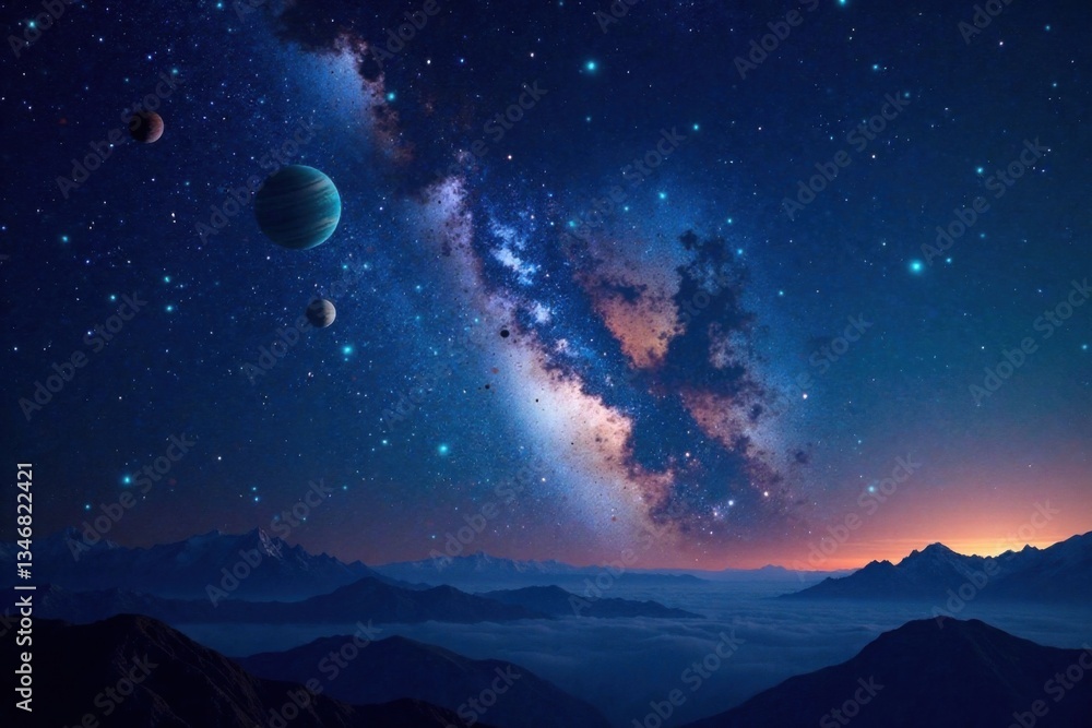 Cosmic night sky with thousands of twinkling stars and planets, night sky, celestial Cosmic night sky with thousands of twinkling stars and planets, night sky, celestial