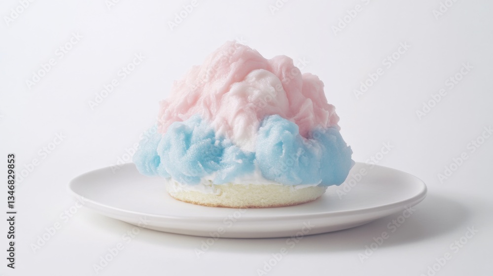 side view minimalist mousse cloud-shaped cake, fluffy cotton candy-inspired design, soft pastel blue pink white, smooth airy texture, white plate, clean background, dreamy dessert, bakery, edible art. side view minimalist mousse cloud-shaped cake, fluffy cotton candy-inspired design, soft pastel blue pink white, smooth airy texture, white plate, clean background, dreamy dessert, bakery, edible art.